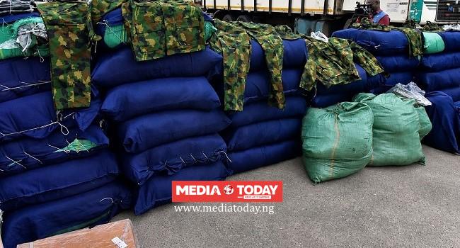 VIDEO: Police Intercept Truck Carrying 47 Sacks Of Military Camouflage In Lagos