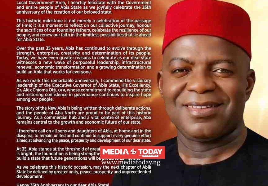 Aba Nor‌th Mayor, Hon. Timothy Iheke Fe⁠licitates with Abians‌ as State Mar‍ks 35th Anniversa‍ry, Ha‌ils New Era of Progress Under Gov. Alex Otti