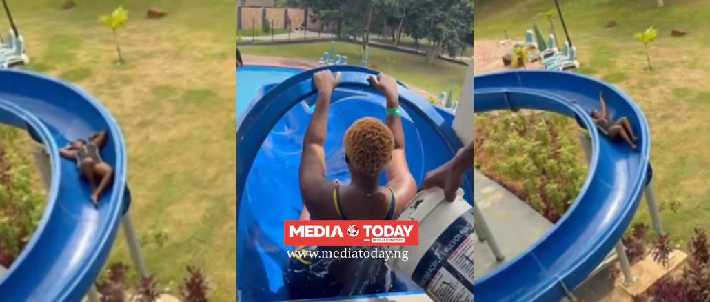 Woman Gets Stuck on Ilorin Water Slide as Staff Use Bucket to Pour Water, Struggles To Slide Down