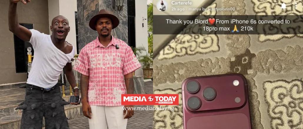 Thank You - Carter Efe Reveals BLord Gifted Him iPhone 6s Converted To 18 Pro Max